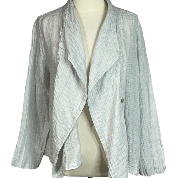 Flax Tops - Flax Pale Blue Textured Open Front Jacket
